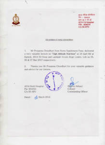 Honorable Col. Rajesh Adhau Appreciation Letter